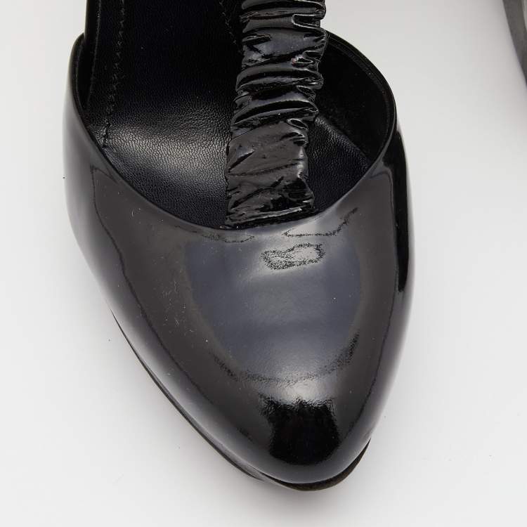 Pre Owned Burberry Black Patent Leather Pleated T Strap Pumps Size 39
