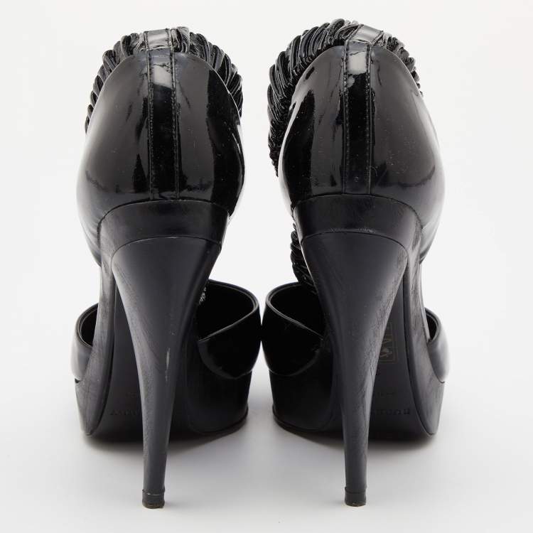 Pre Owned Burberry Black Patent Leather Pleated T Strap Pumps Size 39