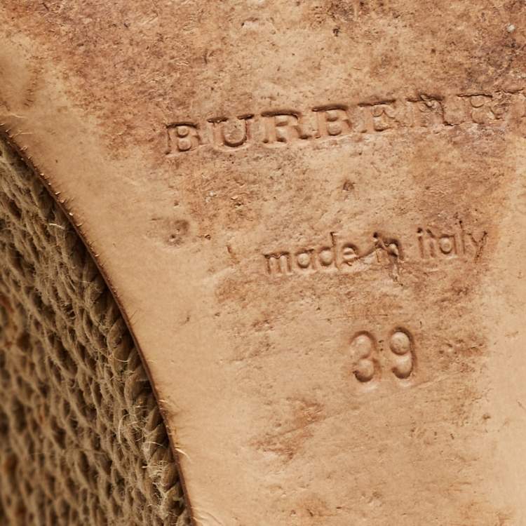 Pre Owned Burberry Black Leather Espadrille Wedge Strappy Sandals Size 39