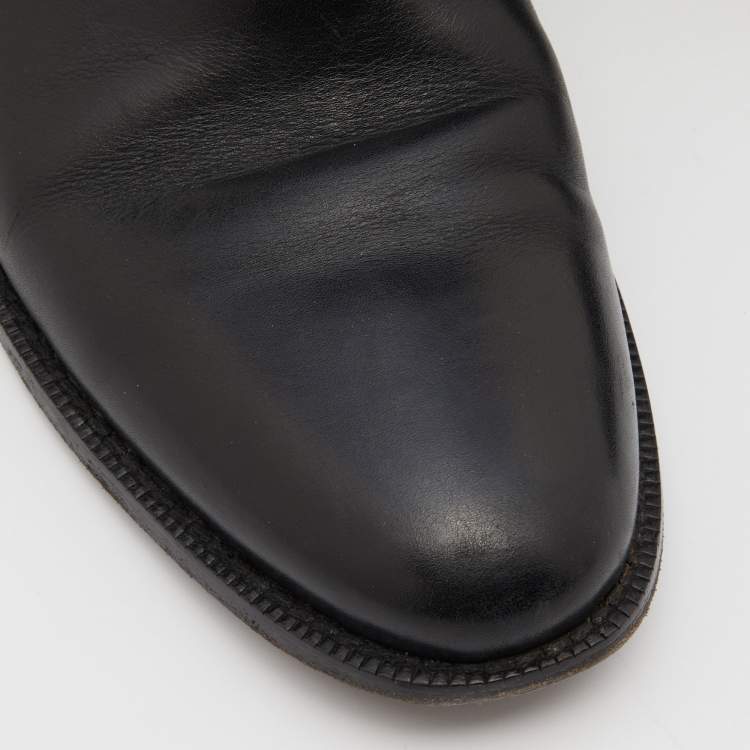 Pre Owned Burberry Black Leather Buckle Ankle Length Boots Size 40