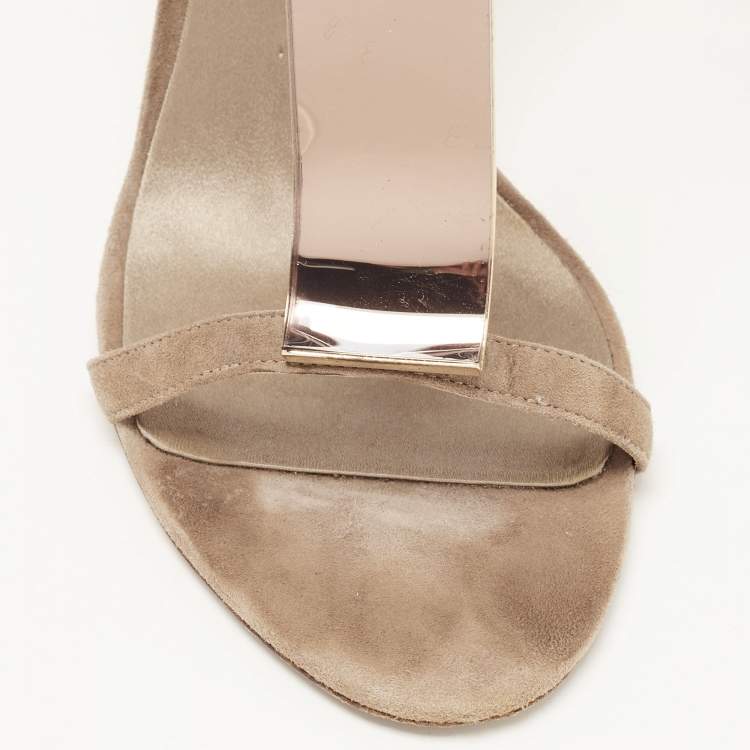Pre Owned Burberry Grey Suede T strap Sandals Size 38.5