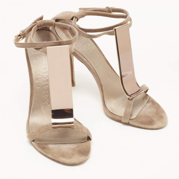 Pre Owned Burberry Grey Suede T strap Sandals Size 38.5