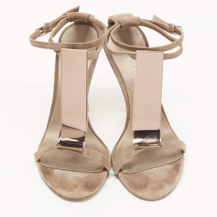 Pre Owned Burberry Grey Suede T strap Sandals Size 38.5