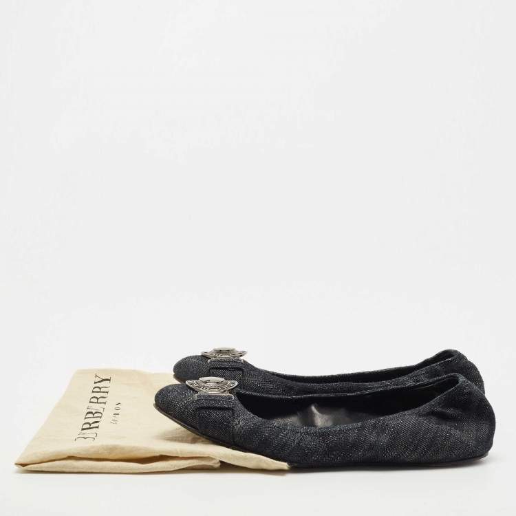 Pre Owned Burberry Dark Blue Denim Ballet Flats Size 40