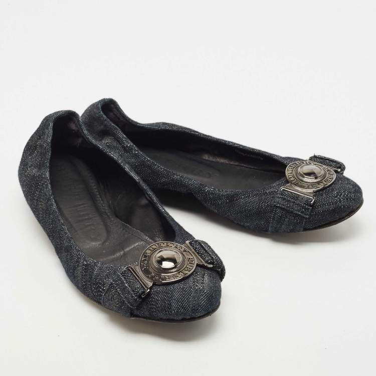 Pre Owned Burberry Dark Blue Denim Ballet Flats Size 40