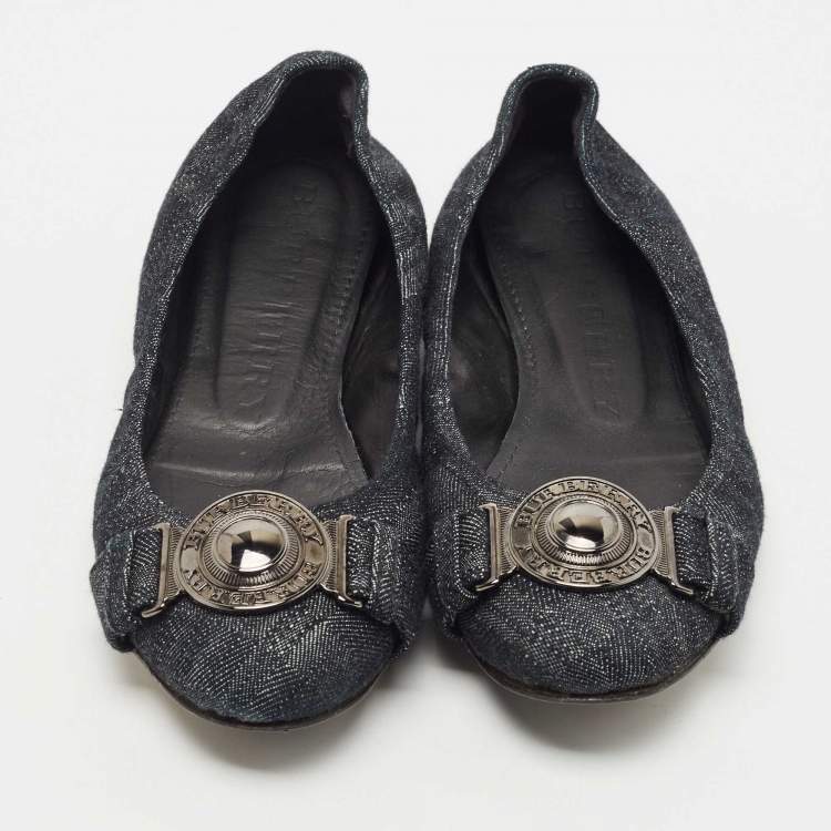 Pre Owned Burberry Dark Blue Denim Ballet Flats Size 40