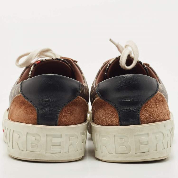 Pre Owned Burberry Multicolor Housecheck Canvas and Leather low top Sneakers Size 38