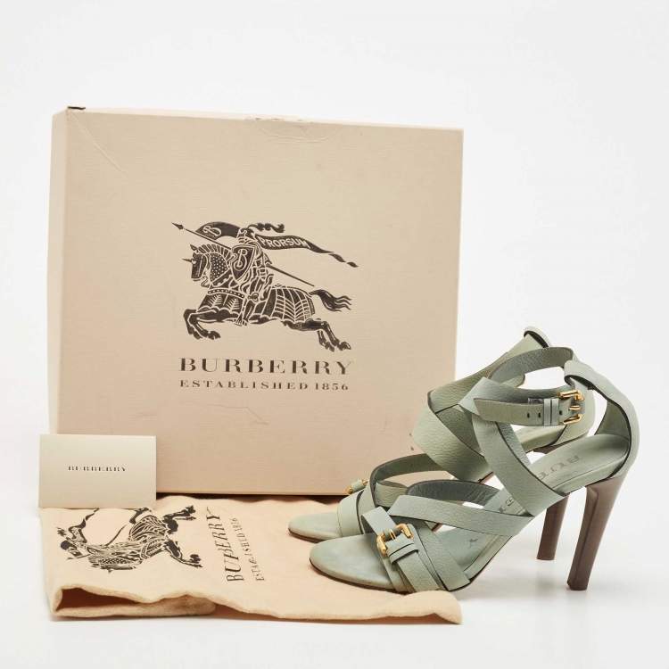 Pre Owned Burberry Blue Nubuck Leather Strappy Sandals Size 37 