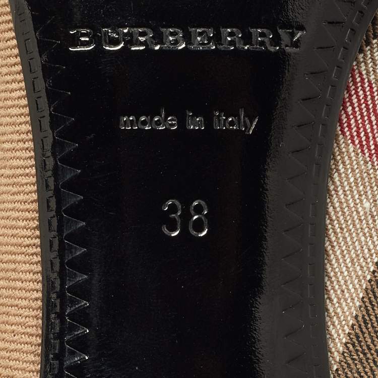 Pre Owned Burberry Brown/Beige House Check Canvas and Leather Pointed Toe Buckle Pumps Size 38
