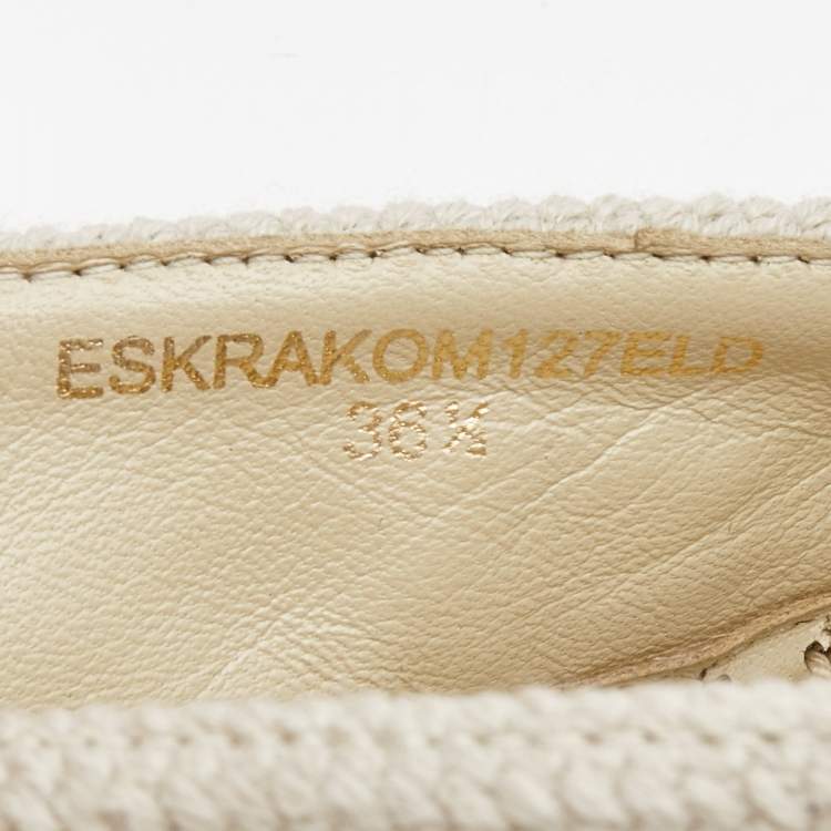 Pre Owned Burberry Off-White Cream Woven Fabric Tabitha Espadrille Flats Size 36.5