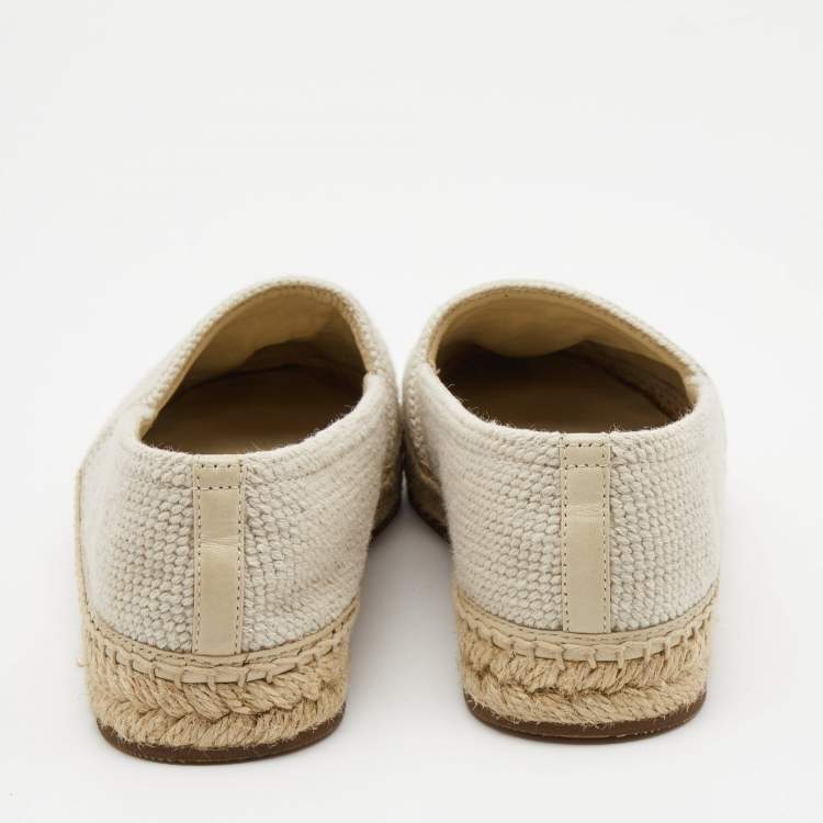 Pre Owned Burberry Off-White Cream Woven Fabric Tabitha Espadrille Flats Size 36.5