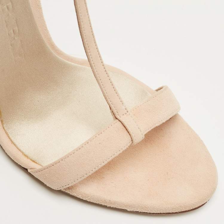 Pre Owned Burberry Blush Pink Suede Leyburn Lucite Wedge Sandals Size 38