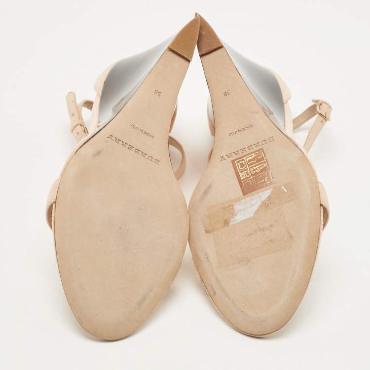 Pre Owned Burberry Blush Pink Suede Leyburn Lucite Wedge Sandals Size 38