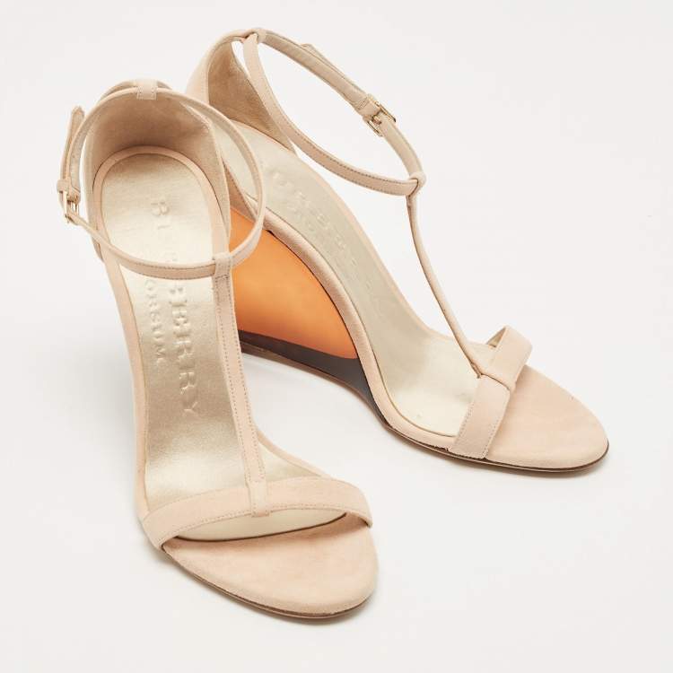 Pre Owned Burberry Blush Pink Suede Leyburn Lucite Wedge Sandals Size 38