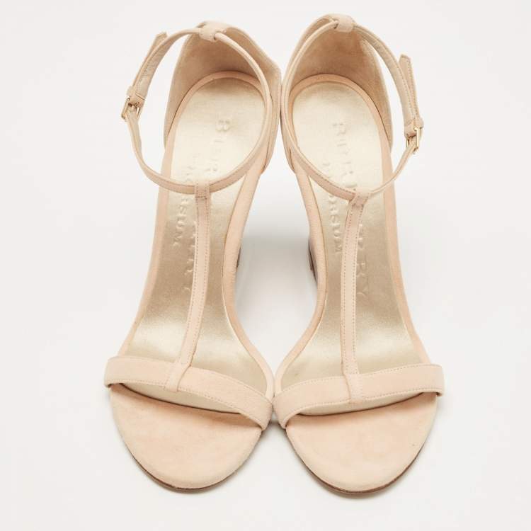 Pre Owned Burberry Blush Pink Suede Leyburn Lucite Wedge Sandals Size 38