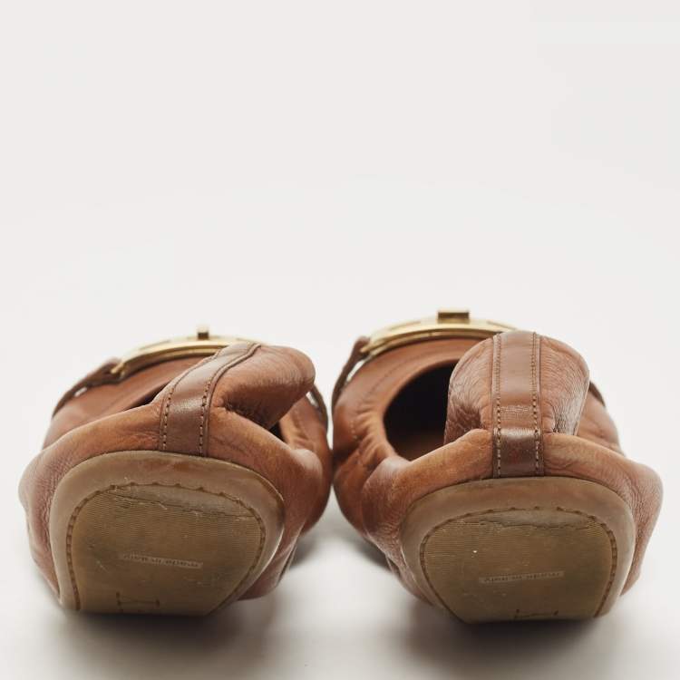 Pre Owned Burberry Brown Nova Check Canvas and Leather Twistlock Scrunch Ballet Flats Size 41