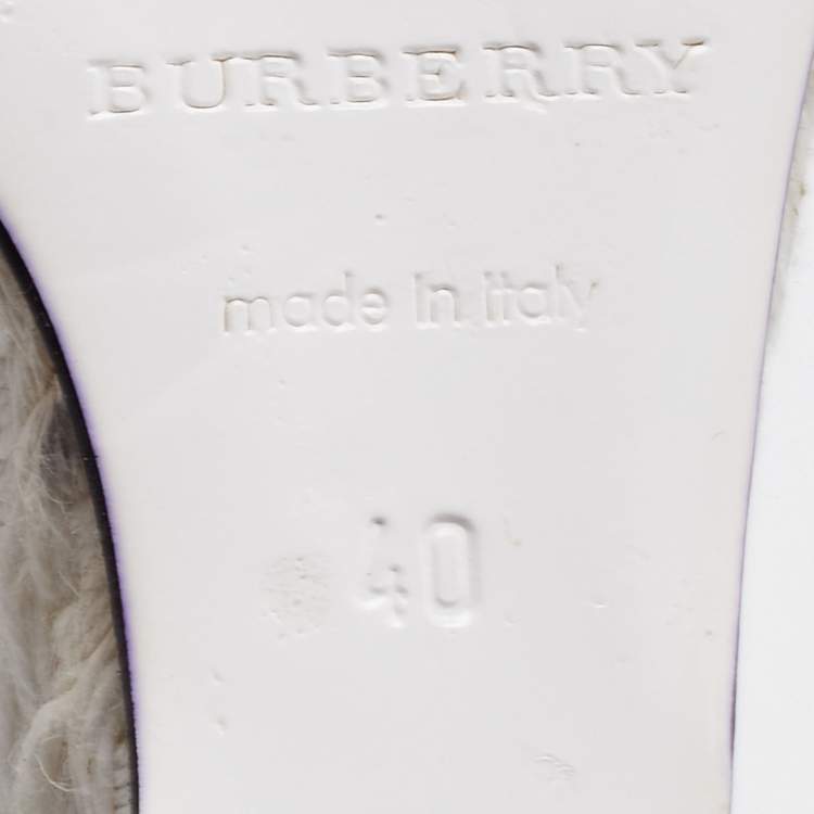 Pre Owned Burberry Cream Patent and Canvas Peep Toe Espadrilles Sandals Size 40