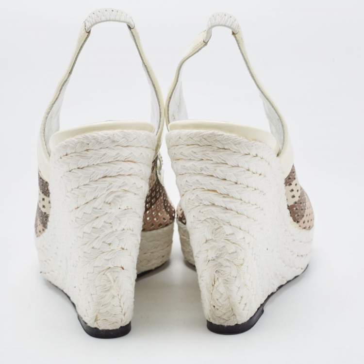 Pre Owned Burberry Cream Patent and Canvas Peep Toe Espadrilles Sandals Size 40