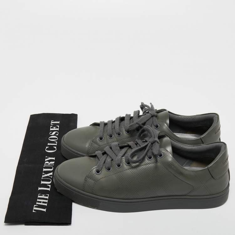Pre Owned Burberry Grey Perforated Leather Albert Sneakers Size 40.5