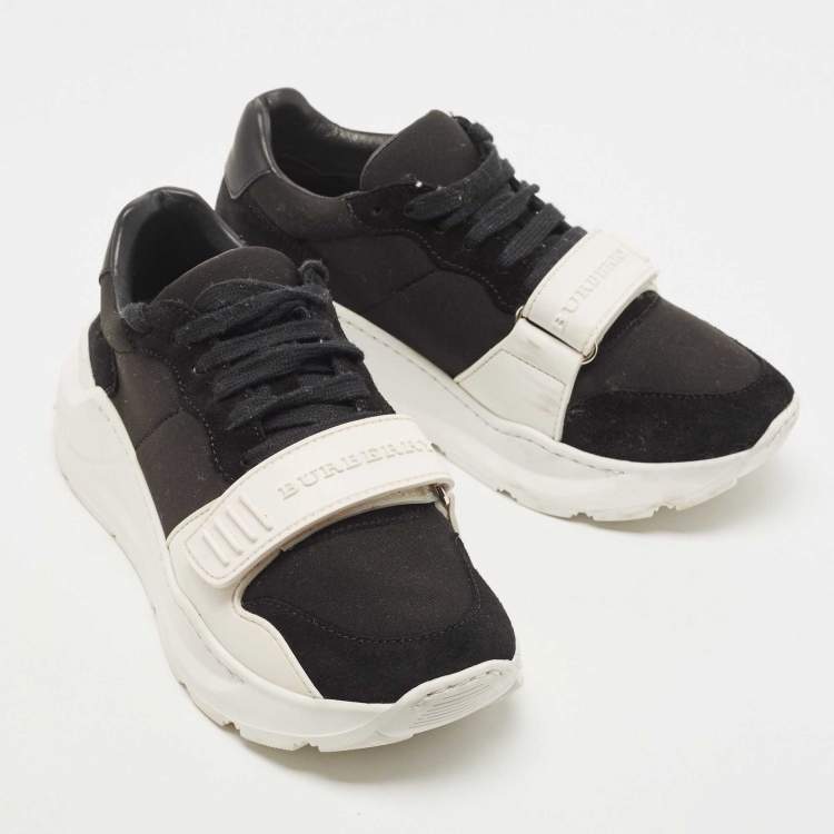 Pre Owned Burberry Black Neoprene and Suede Ramsey Sneakers Size 36