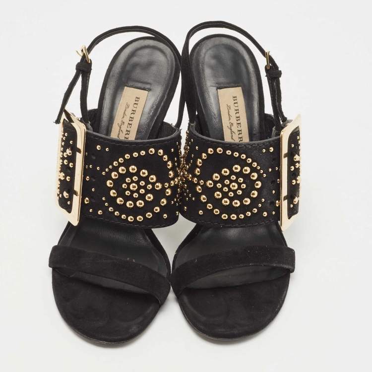Pre Owned Burberry Black Suede Stud Embellished Padstow Sandals Size 37