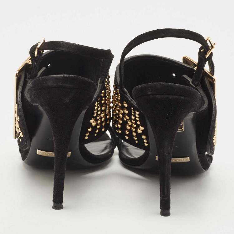 Pre Owned Burberry Black Suede Stud Embellished Padstow Sandals Size 37
