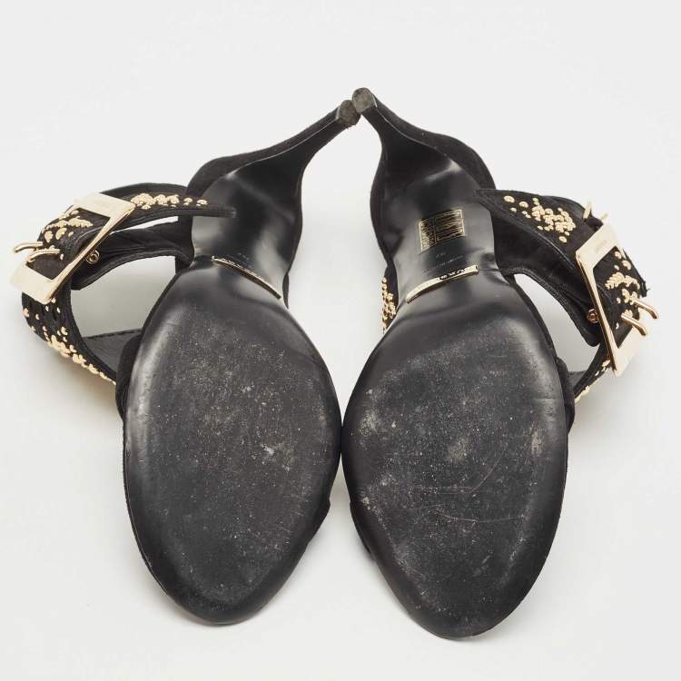 Pre Owned Burberry Black Suede Stud Embellished Padstow Sandals Size 37