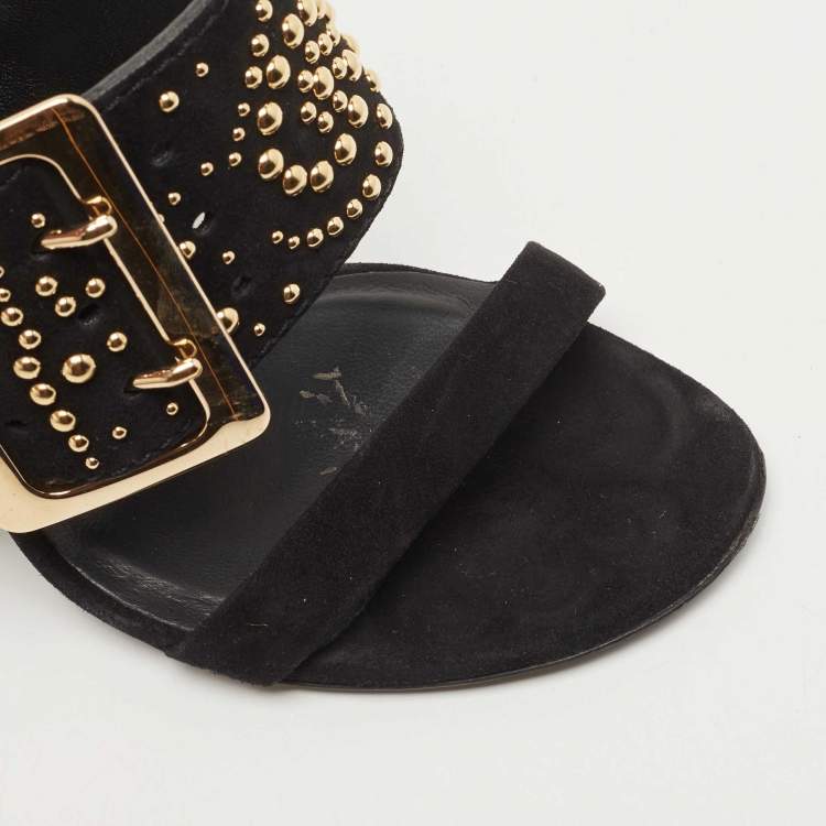 Pre Owned Burberry Black Suede Stud Embellished Padstow Sandals Size 37