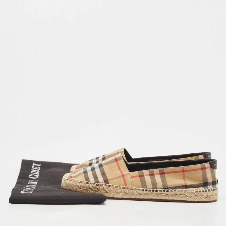 Pre Owned Burberry Vintage Check Canvas and Leather Espadrille Flats Size 38.5