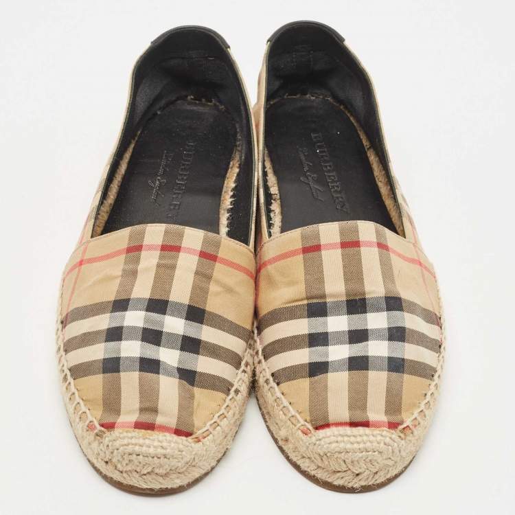 Pre Owned Burberry Vintage Check Canvas and Leather Espadrille Flats Size 38.5