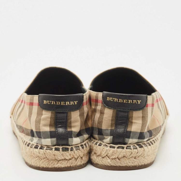 Pre Owned Burberry Vintage Check Canvas and Leather Espadrille Flats Size 38.5