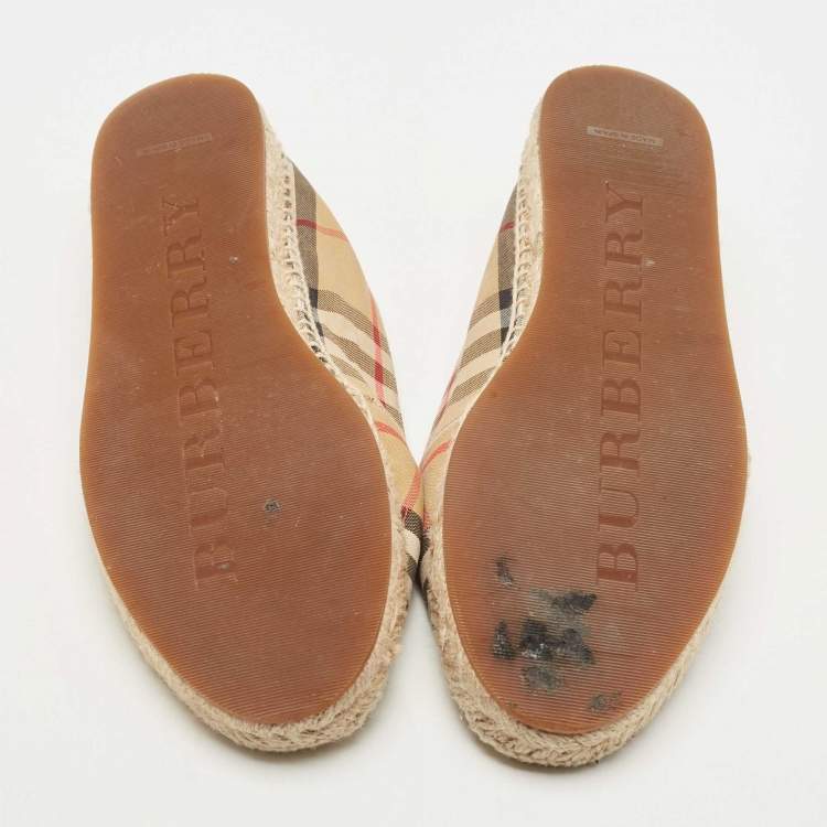 Pre Owned Burberry Vintage Check Canvas and Leather Espadrille Flats Size 38.5
