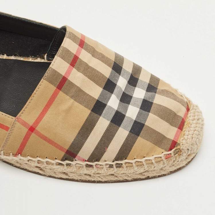 Pre Owned Burberry Vintage Check Canvas and Leather Espadrille Flats Size 38.5