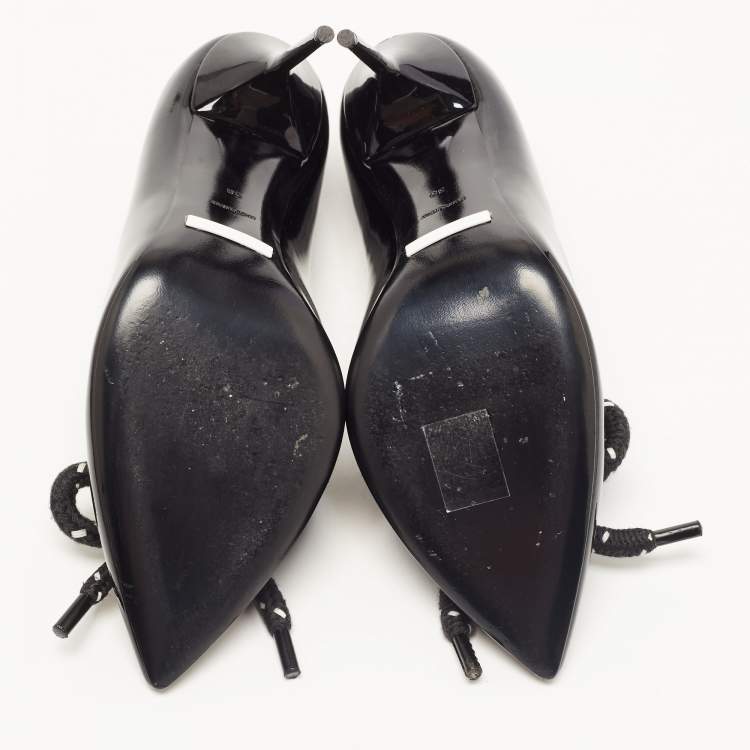 Pre Owned Burberry Black Patent Leather Finsbury Bow Pointed Toe Pumps Size 38