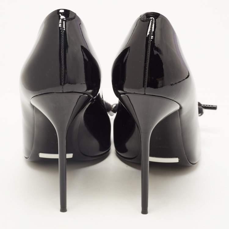 Pre Owned Burberry Black Patent Leather Finsbury Bow Pointed Toe Pumps Size 38
