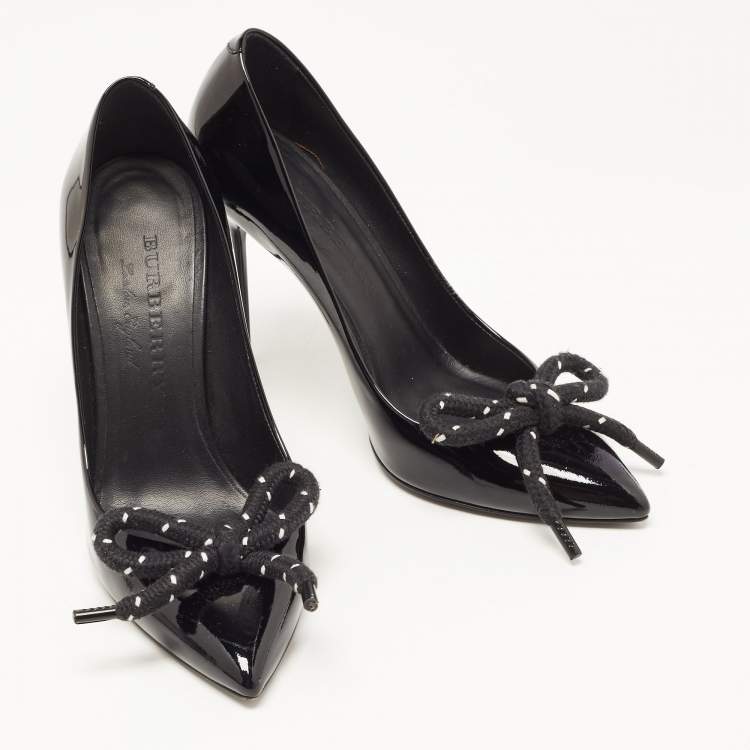 Pre Owned Burberry Black Patent Leather Finsbury Bow Pointed Toe Pumps Size 38
