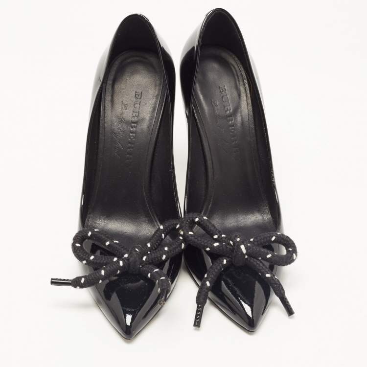Pre Owned Burberry Black Patent Leather Finsbury Bow Pointed Toe Pumps Size 38