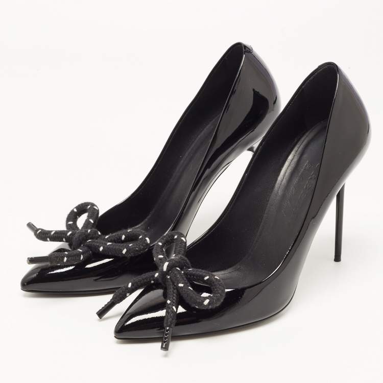 Pre Owned Burberry Black Patent Leather Finsbury Bow Pointed Toe Pumps Size 38