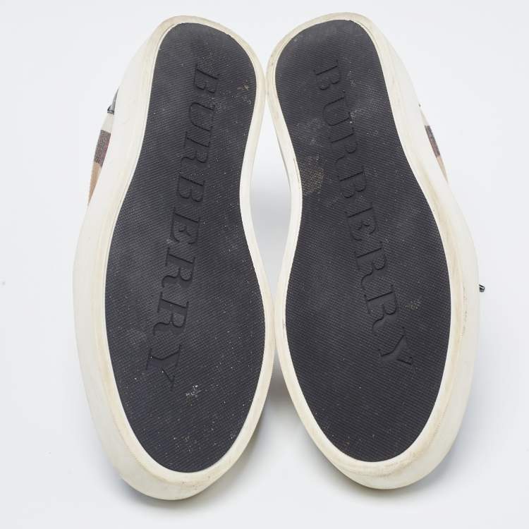 Pre Owned Burberry Black/Beige Canvas and Leather Low Top Sneakers Size 39.5