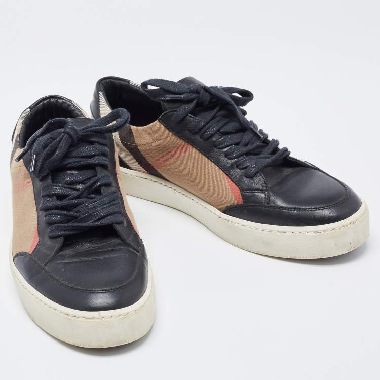 Pre Owned Burberry Black/Beige Canvas and Leather Low Top Sneakers Size 39.5