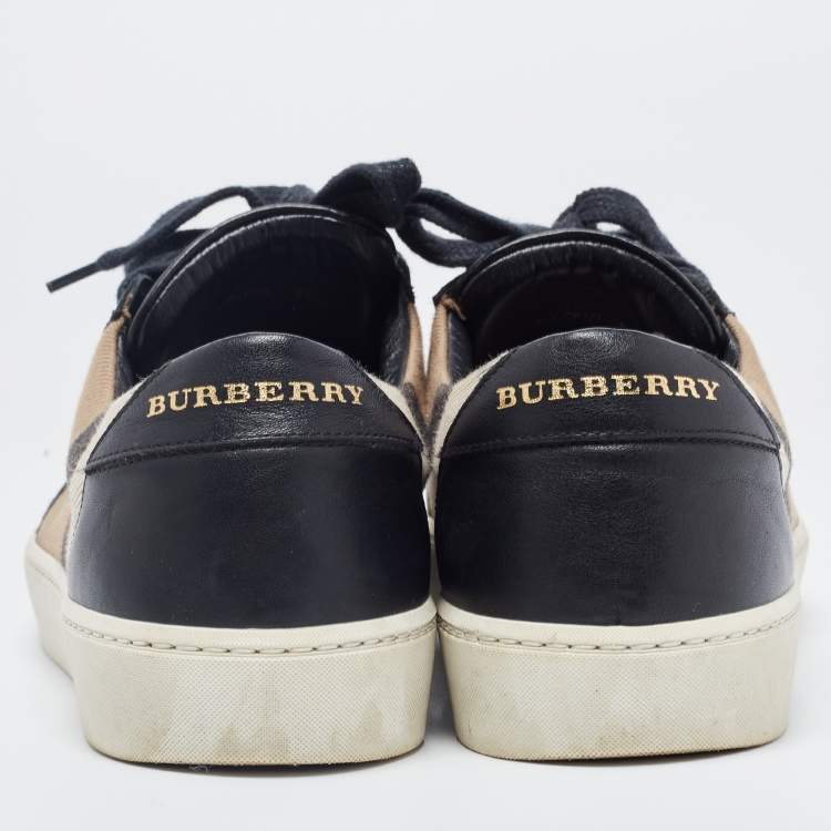 Pre Owned Burberry Black/Beige Canvas and Leather Low Top Sneakers Size 39.5