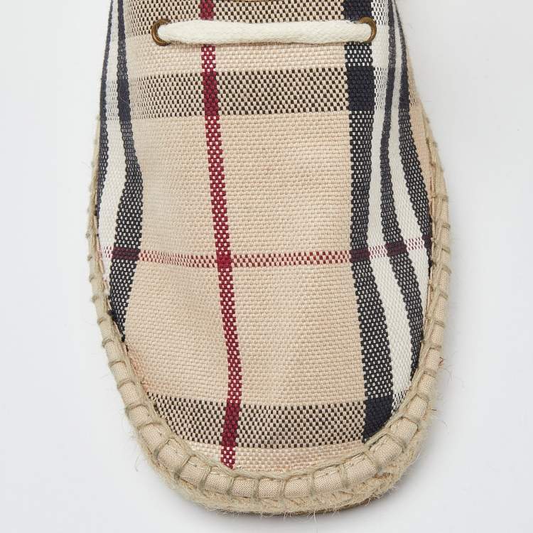 Pre Owned Burberry Beige Nova Check Canvas Strappy Espadrille Wedge Sandals Size 40