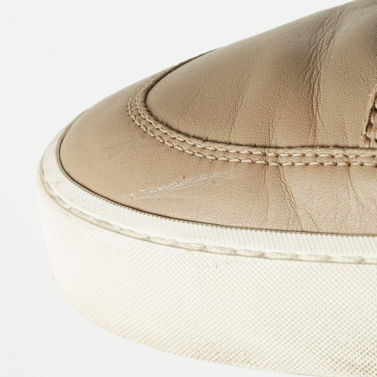 Pre Owned Burberry Beige/Brown House Check Canvas and Leather Low-Top Sneakers Size 37