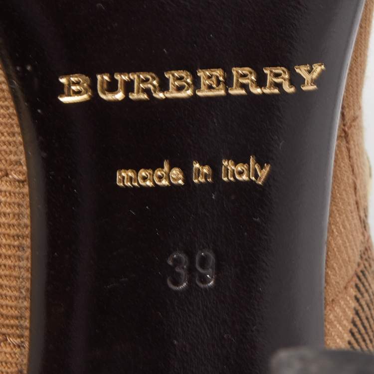 Pre Owned Burberry Black Leather and Nova Check Canvas Pointed Toe Pumps Size 39