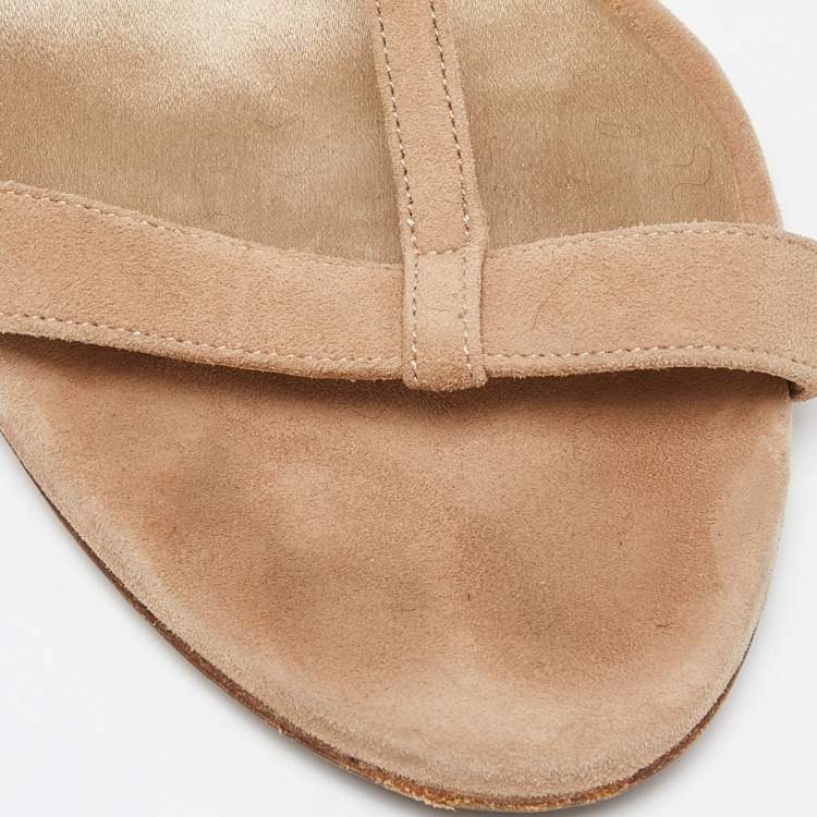 مملوكة مسبقًا Burberry Prorsum Beige Suede Leyburn Lucite Wedge Sandals Size 38