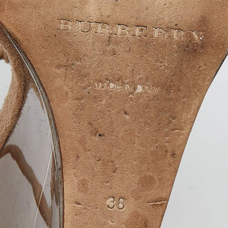 مملوكة مسبقًا Burberry Prorsum Beige Suede Leyburn Lucite Wedge Sandals Size 38