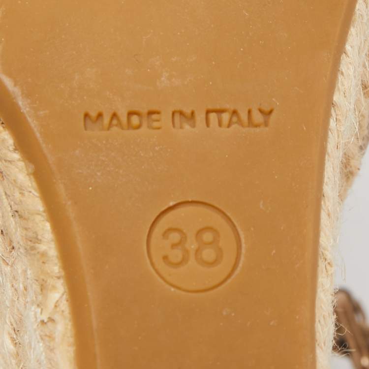 Pre Owned Burberry Beige/Black Nova Check Canvas and Leather Espadrille Wedge Ankle Strap Sandals Size 38