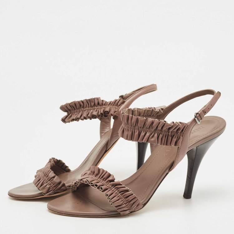 Pre Owned Burberry Brown Leather Ruffle Ankle Strap Sandals Size 39