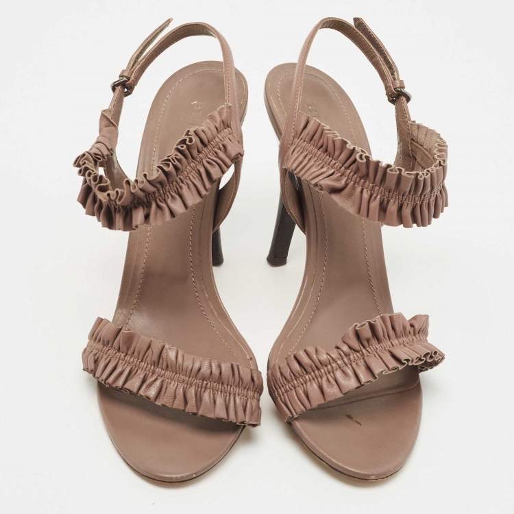 Pre Owned Burberry Brown Leather Ruffle Ankle Strap Sandals Size 39