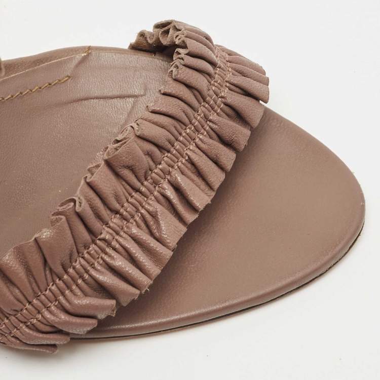Pre Owned Burberry Brown Leather Ruffle Ankle Strap Sandals Size 39